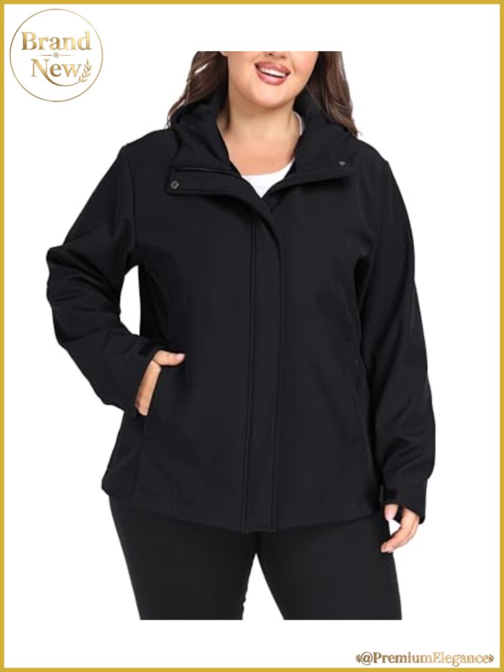 Plus Size Women's Softshell Hooded Jacket Fleece Lined Windproof Waterproof